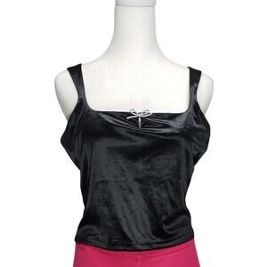 Wild Fable Black Velour Cropped Tank M NWT Party Night Out Silver Bow Top